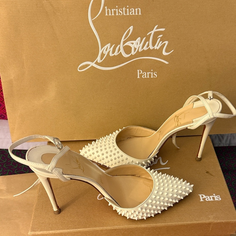 Christian Louboutin Baila Spike 100 Kid Neige size 7 designer stiletto heels - Picture 10 of 16